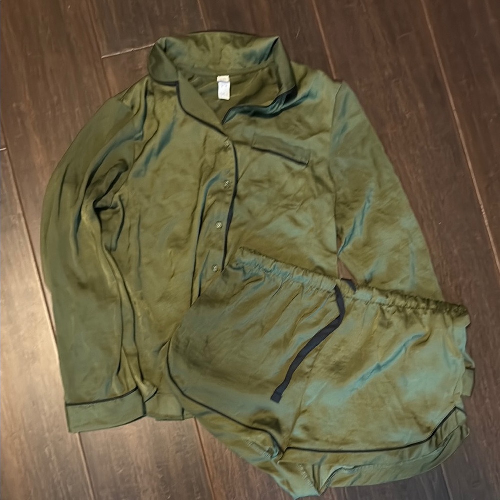 Olive Green Satin Pajama Set